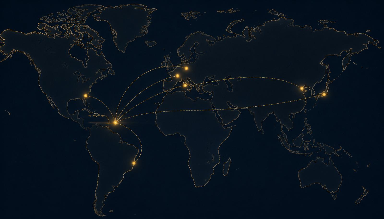 Global shipping routes converging on Haiti